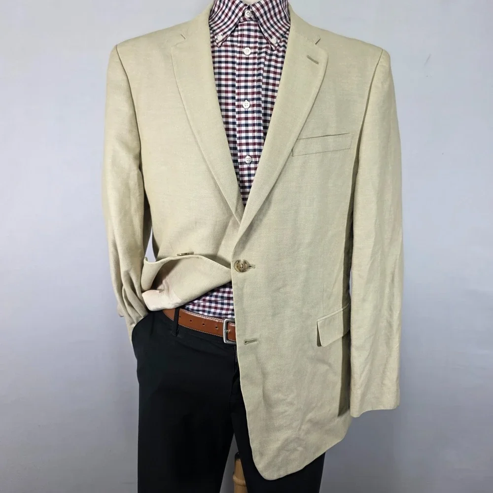 Tommy Hilfiger Men's Sport Coat Blazer Two Button Beige Linen Cotton‎ Blend 44L